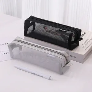 Minimalist Nylon Mesh Pencil Case Transparent Zipper Stationery Bag High Capacity For School Office Desktop Storage