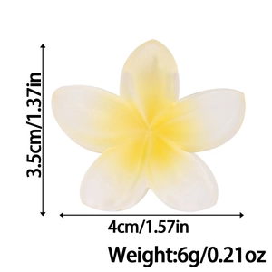 Detailed view of plumeria flower clip measuring 4cm by 3.5cm with yellow gradient finish