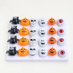Set of 24 glowing Halloween rings with pumpkin bat and skull designs for kids