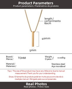 Detailed view of gold rectangle bar pendant necklace with 40mm length and 5mm width specs