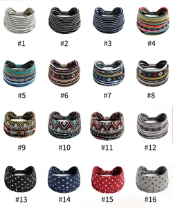Detailed grid showing sixteen various floral and geometric patterns for elastic headbands