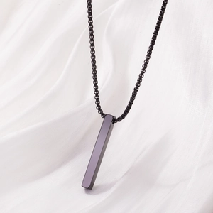 Minimalist black stainless steel vertical bar pendant necklace with sleek box chain