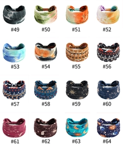 Detailed catalog showing 16 colorful patterned elastic sports headbands and turbans