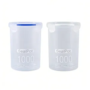 Two 1000ml clear plastic food storage containers with airtight lids on white background