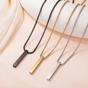 Minimalist Bar Pendant Necklace Stainless Steel Geometric Pillar Highly Polished Hip Hop Punk Jewelry For Men Women