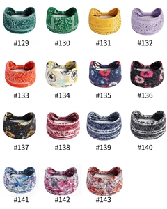 Detailed grid showing fifteen elastic wide headbands with various floral and paisley patterns