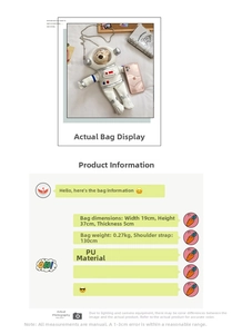 Space bear astronaut bag dimensions 19x37x5cm with PU material and chain strap