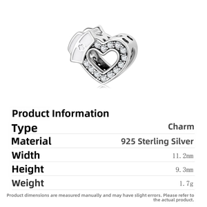Macro detail of S925 sterling silver nurse hat heart charm with cubic zirconia pavé