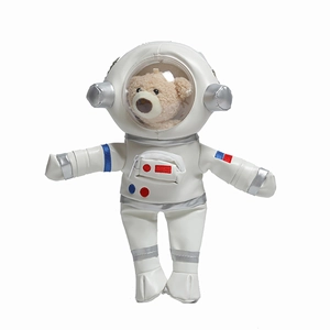 Cute teddy bear astronaut plush doll with white space suit and silver helmet detail