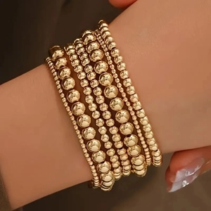 Multi Layer Beaded Bracelets Alloy Various Size Beads Elastic Fashion Stackable Bangles For Women