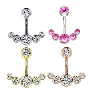 Stainless Steel Fan Shaped Cubic Zirconia Belly Rings Curved Barbell Navel Piercing Body Jewelry For Women