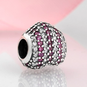 S925 sterling silver heart charm bead with purple and white zircon for DIY bracelets