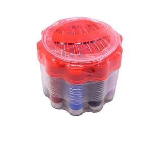 Portable sewing kit with multi-color threads and needles in a round storage box