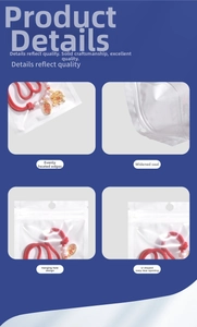 Detail of transparent zip lock bag with wide seal, hanging hole, and U-shaped tear notch