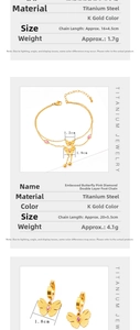 Detailed size specifications for pink zircon butterfly jewelry set in gold-plated steel