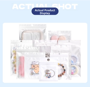 Detail of thickened translucent zip-lock storage bags with round hanging holes