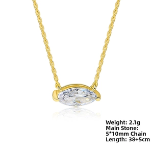 Detail showing 5x10mm marquise zircon gold necklace with 38+5cm chain length and weight info
