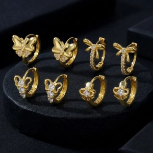 Butterfly Bow Hoop Earrings 18K Gold Plated Copper With Zircon Elegant Minimalist Fashion For Women