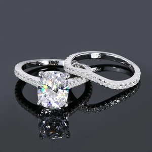 Elegant S925 sterling silver double-layer ring set with oval-cut zircon and pavé stones