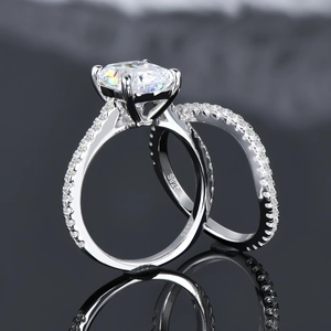 Classic S925 sterling silver double layer ring set with cushion cut zircon stones