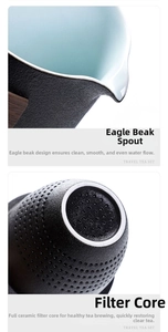 Detail of travel tea set with eagle-spout design and ceramic honeycomb filter liner
