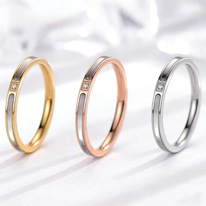 Minimalist Titanium Steel Ring 18K Gold Plated With Mother Of Artificial Pearl And Zirconia Inlay For Women Lightweight Jewelry