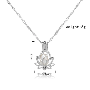 Detailed view of luminous hollow lotus pendant with pearl and specific dimensions