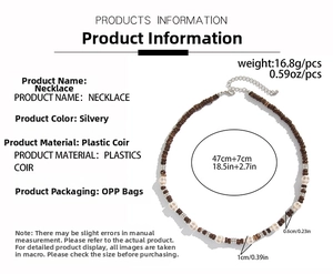 Detailed size chart of beaded skull necklace showing 47cm length and 16.8g weight