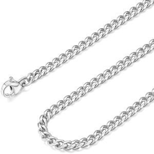 Polished silver stainless steel Cuban link chain necklace with a secure lobster clasp