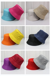 Detailed grid display of 12 colorful polyester bucket hats in various vibrant color options