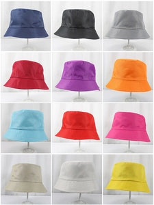 Detailed grid view showcasing twelve solid color polyester fisherman hats with stitched brims