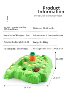 Vue détaillée du jeu de plateau Rabbit Trap avec dimensions et spécifications du matériau ABS
