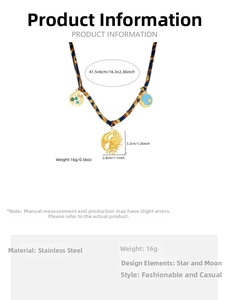 Detail of sun and moon pendant on blue yellow floral cotton cord with steel chain