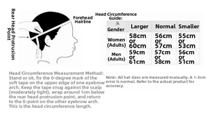 Size chart showing adult head circumference measurement guide for polyester bucket hats
