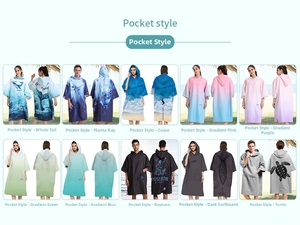 Multiple styles of hooded quick-dry beach changing robes featuring large front pockets