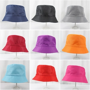 Classic polyester bucket hats in nine vibrant colors with reinforced stitching for outdoor use