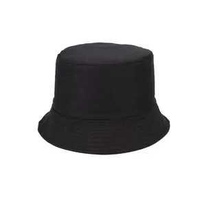 Classic minimalist black polyester bucket hat with reinforced stitching on the brim