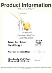 Macro detail of gold-plated book-shaped heart pendant with precise dimensions