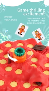 Détails du jeu de piège à lapin montrant le mécanisme de carotte pivotante et les cartes