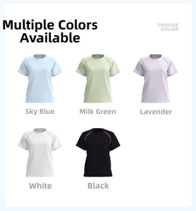 Détail de t-shirts de yoga à séchage rapide en cinq coloris avec bandes réfléchissantes