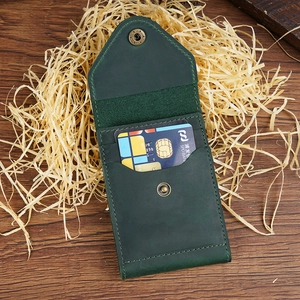 Vintage dark green crazy horse leather driving license cover with metallic snap button
