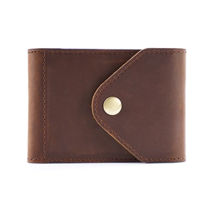 Vintage brown crazy horse leather driver's license holder with gold button closure