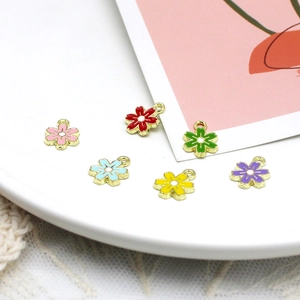Colorful mini enamel flower charms for DIY jewelry making, hair ties, and craft accessories