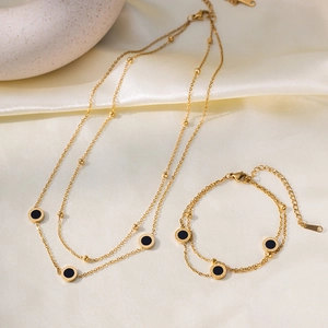 Stainless Steel Double Layer Roman Numeral Round White Black Shell Necklace Bracelet Anklet Fashion Jewelry For Women
