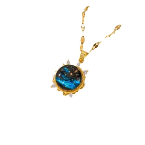 Dreamy starry sky galaxy nebula pendant necklace with luxury gold stainless steel chain