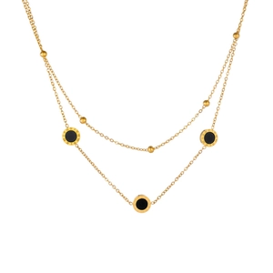 Double-layer gold plated stainless steel necklace with Roman numeral black pendants