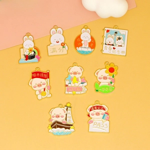 Cute Piggy Bunny Graduation Season Alloy Enamel Pendant DIY Accessories Student Good Luck Exam Keychain Jewelry Making Charms