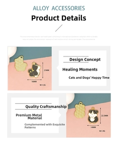 Detailed close-up of DIY enamel alloy animal charms showing precise dimensions and weights
