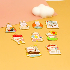 Kawaii pig and bunny enamel charms for graduation season DIY jewelry making crafts