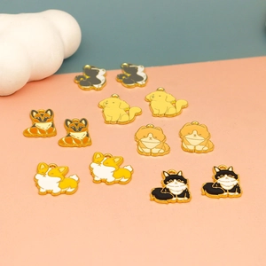 Detailed macro shot of various colorful cute enamel animal charms for DIY jewelry making